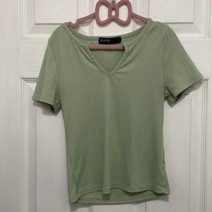 💕2 for $10- Sage green ribbed tee with v neck